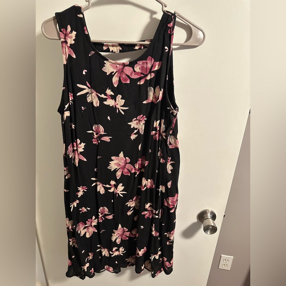 Maurices Black and Pink Floral Midi Dress